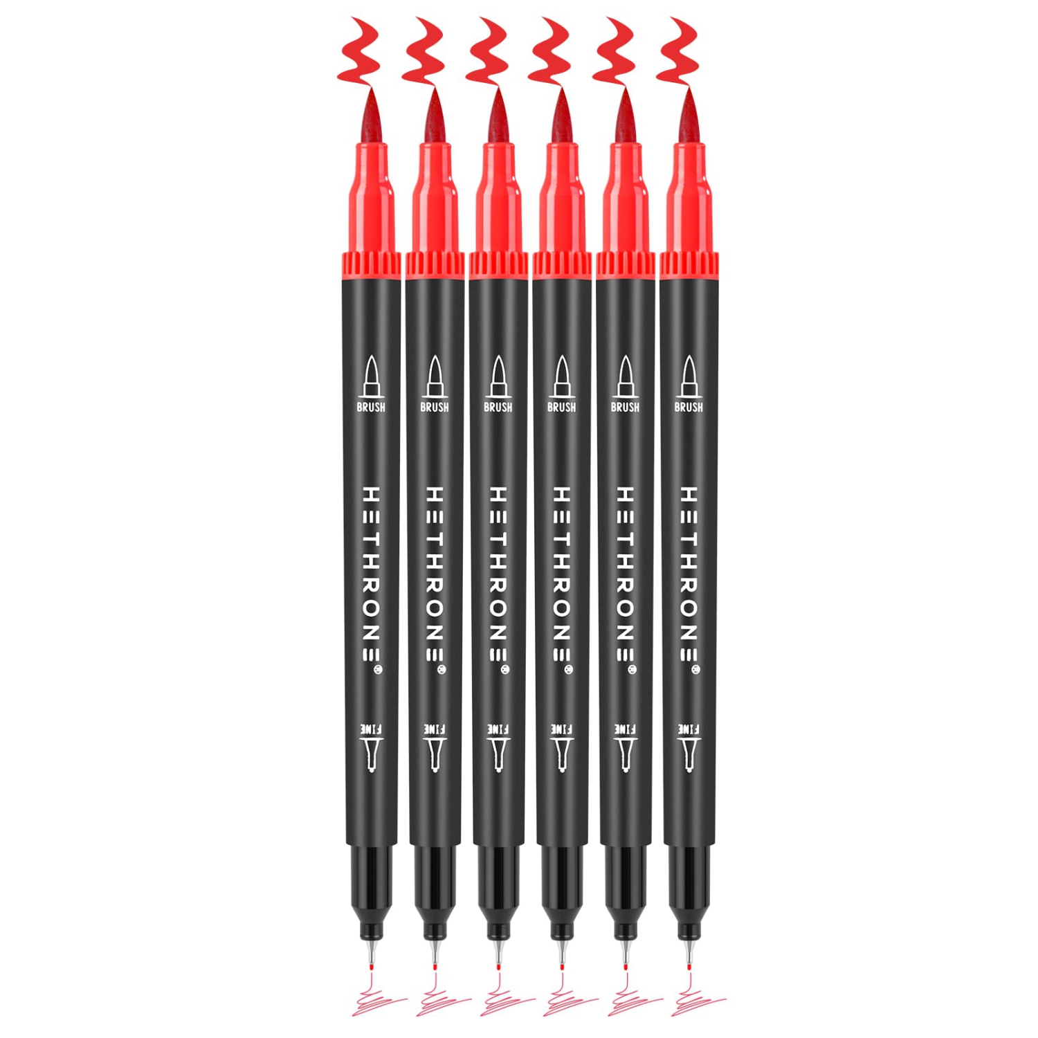 ColorBlend Dual Tip Brush Pens - Fine Tip Markers for Calligraphy, Painting, and Drawing - Set of 6 - Rouge Orange