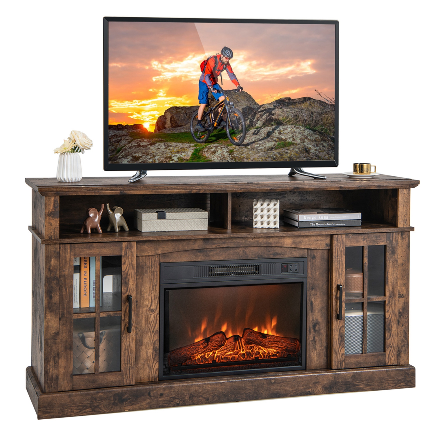 Costway 58" Fireplace TV Stand W/ 1400W Electric Fireplace for TVs up to 65 Inches