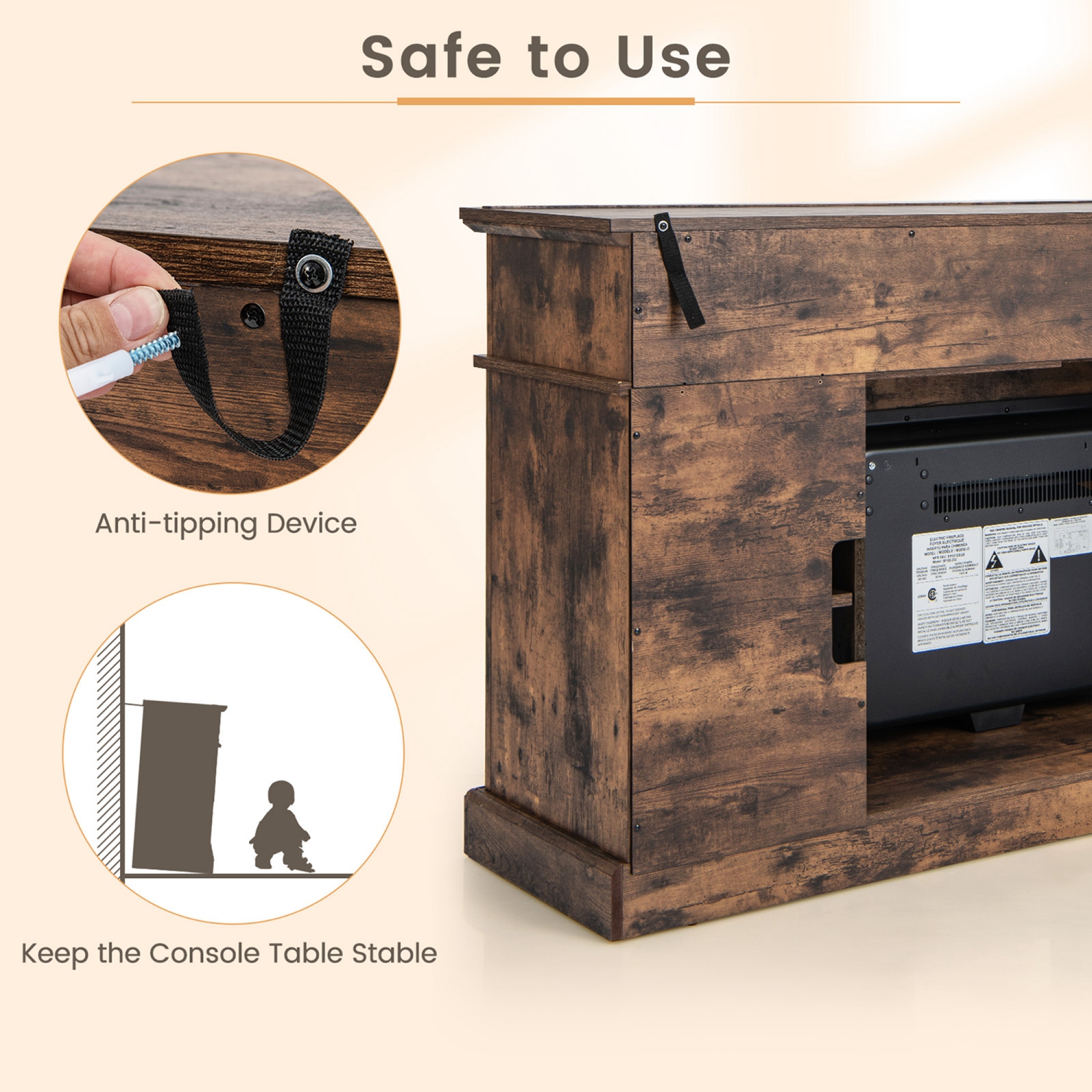 Costway 58" Fireplace TV Stand W/ 1400W Electric Fireplace for TVs up to 65 Inches