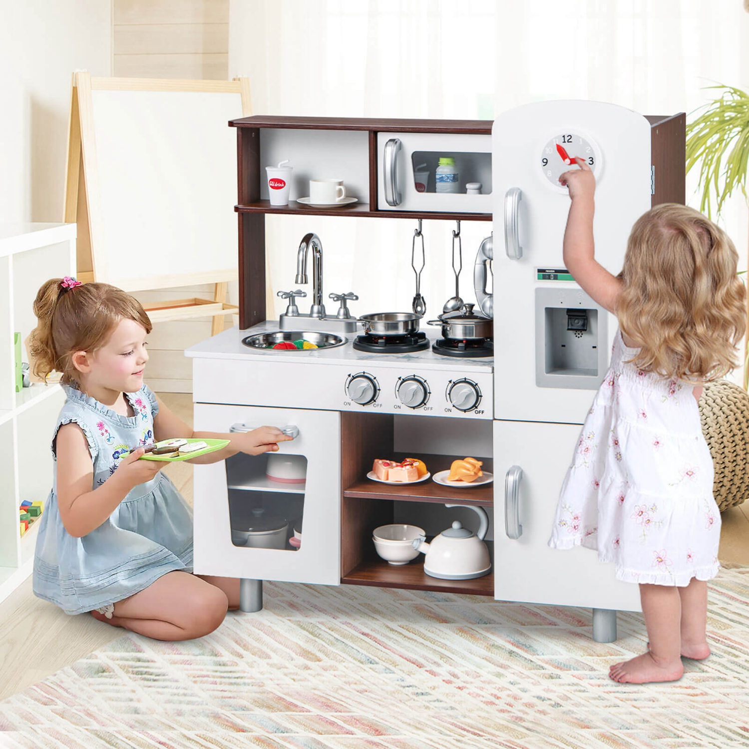 Costway Kids Kitchen Playset Pretend Play Kitchen Toy with Realistic Sounds & Lights