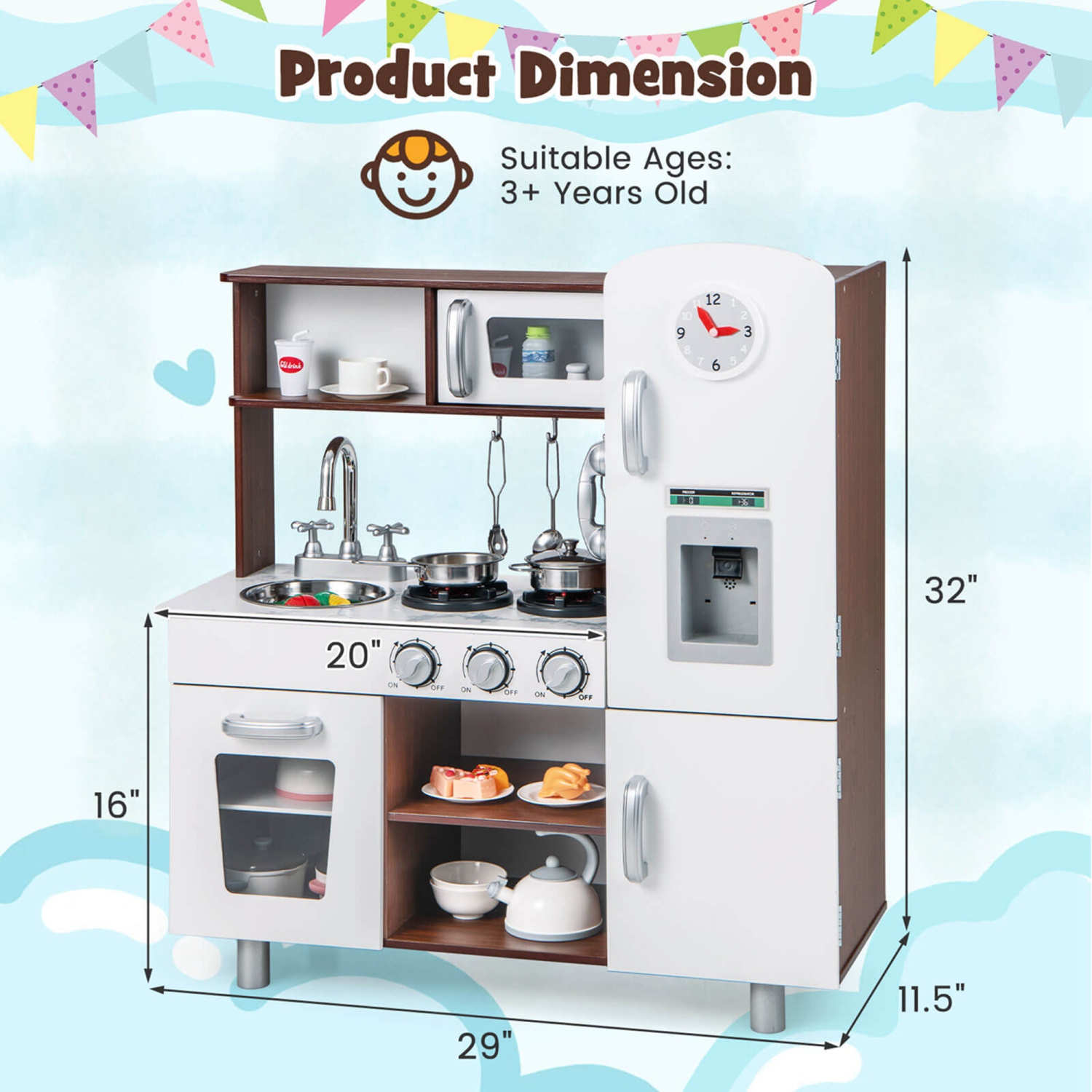 Costway Kids Kitchen Playset Pretend Play Kitchen Toy with Realistic Sounds & Lights