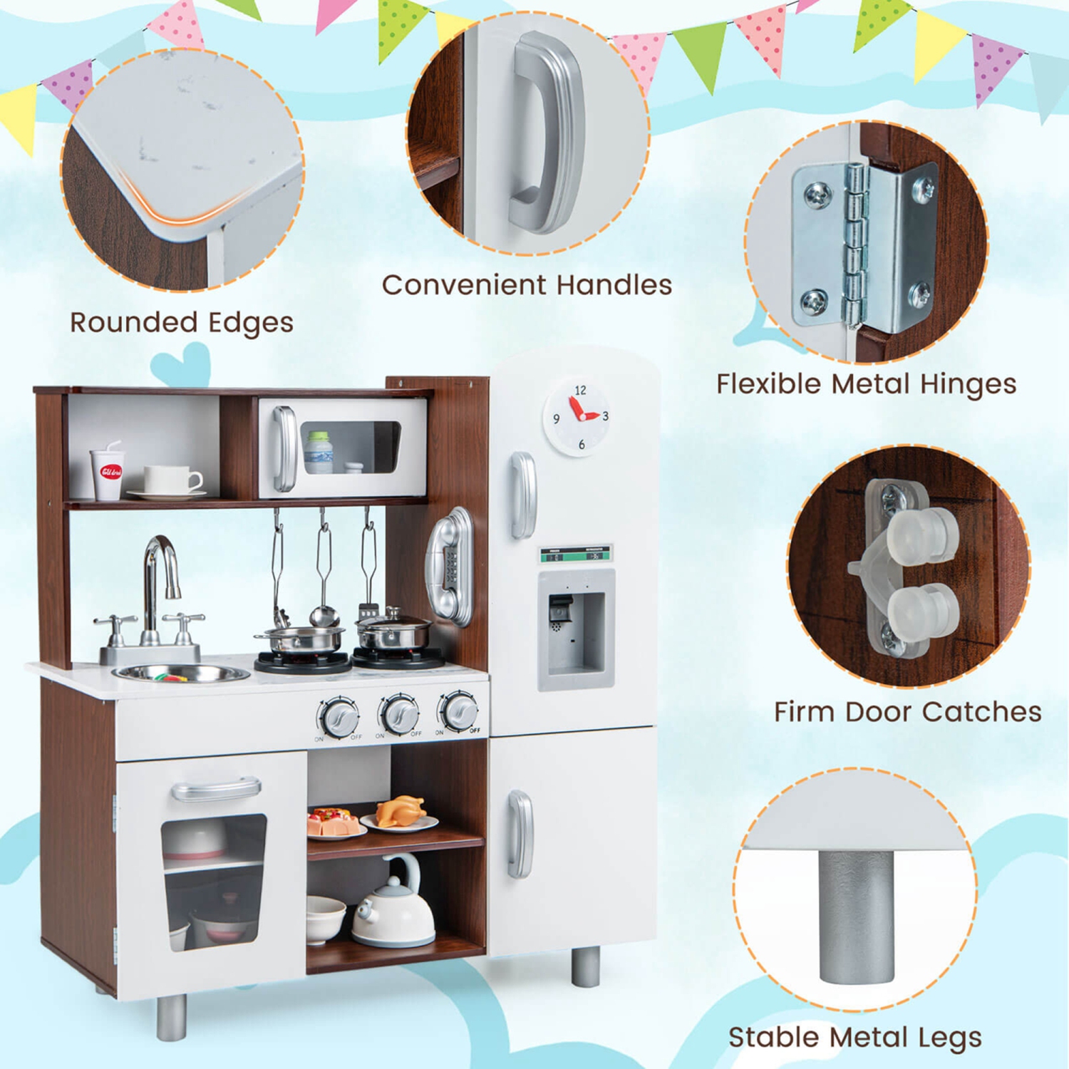 Costway Kids Kitchen Playset Pretend Play Kitchen Toy with Realistic Sounds & Lights