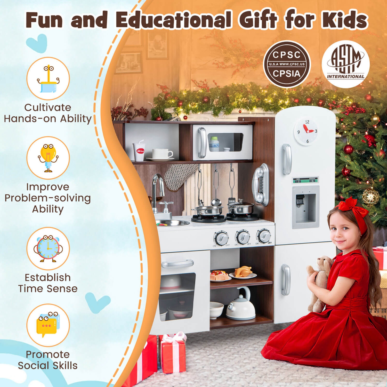 Costway Kids Kitchen Playset Pretend Play Kitchen Toy with Realistic Sounds & Lights