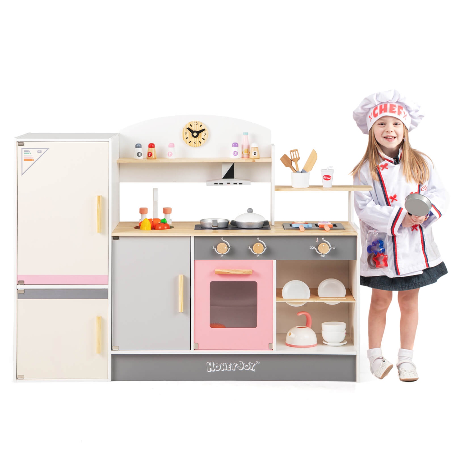 Ensemble de cuisine jouet en bois pour enfants chef de Costway avec hotte de cuisinière pour tout-petits