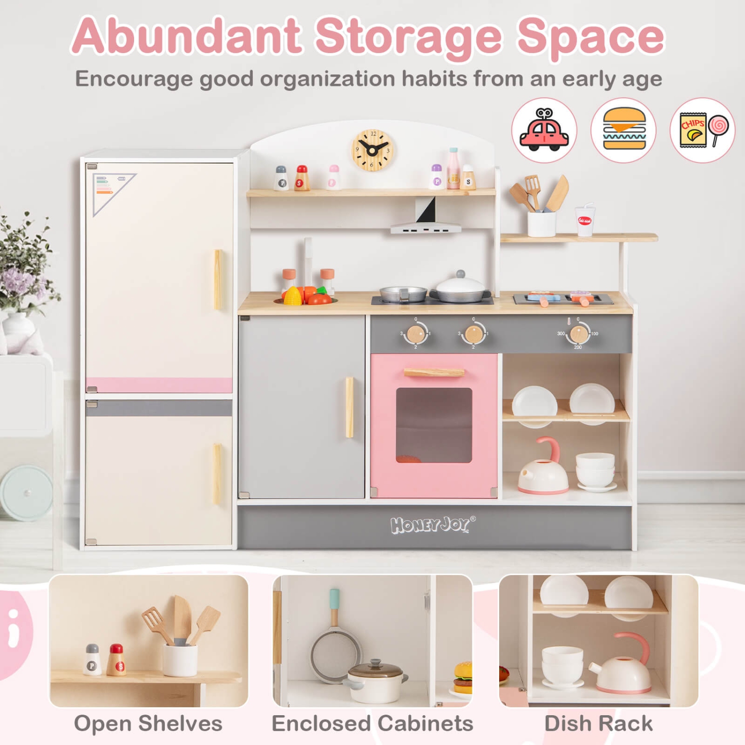 Ensemble de cuisine jouet en bois pour enfants chef de Costway avec hotte de cuisinière pour tout-petits