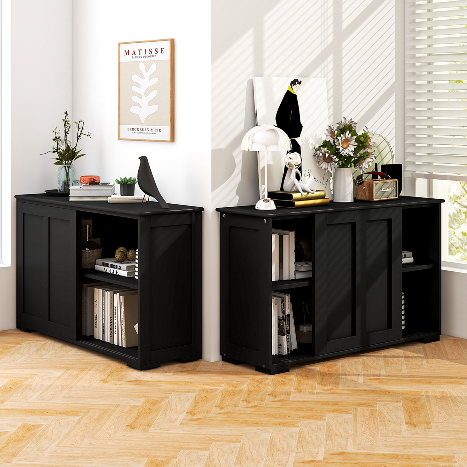 Costway Stackable Buffet Sideboard Set of 2 with Sliding Doors & Adjustable Shelf