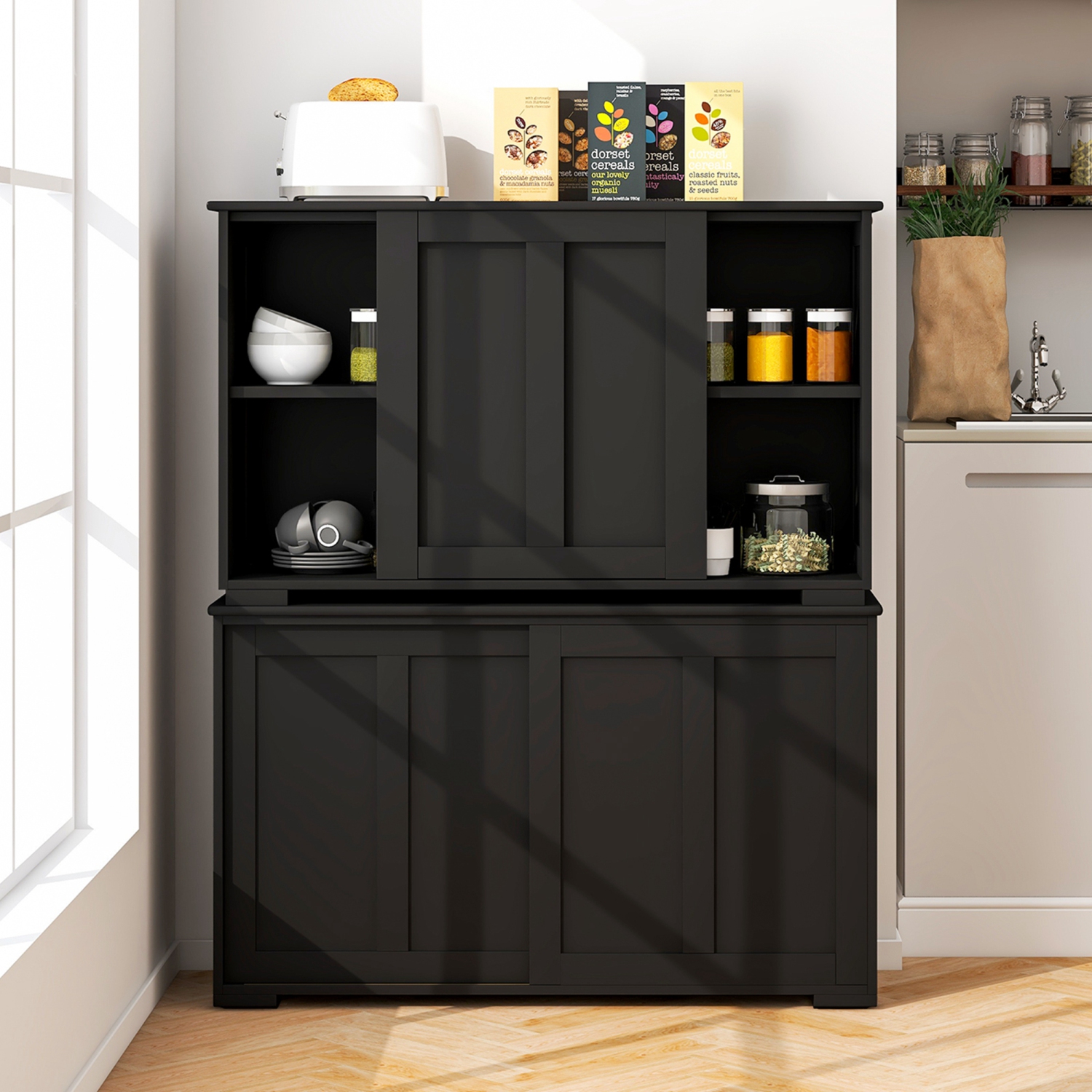 Costway Stackable Buffet Sideboard Set of 2 with Sliding Doors & Adjustable Shelf