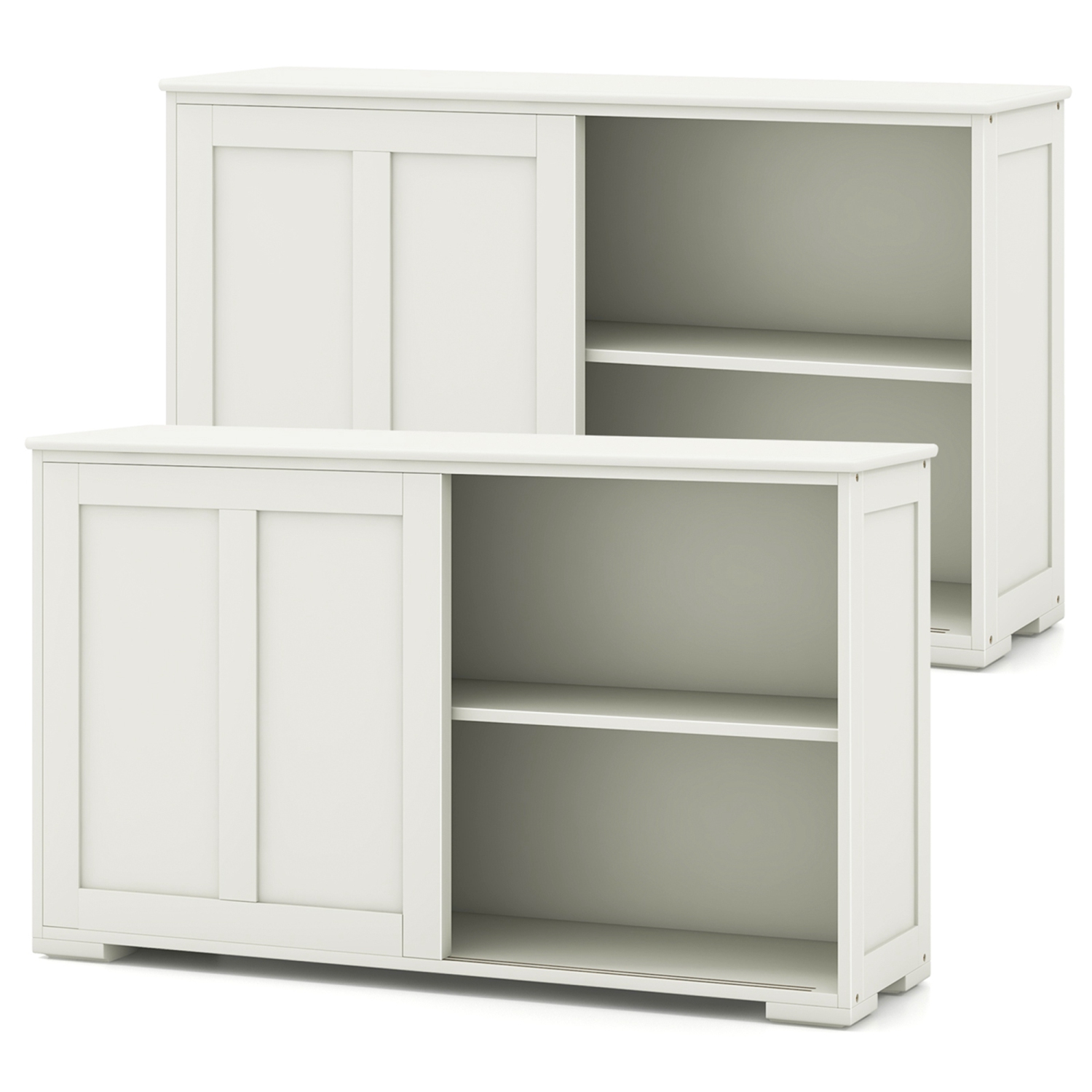 Costway Stackable Buffet Sideboard Set of 2 with Sliding Doors & Adjustable Shelf