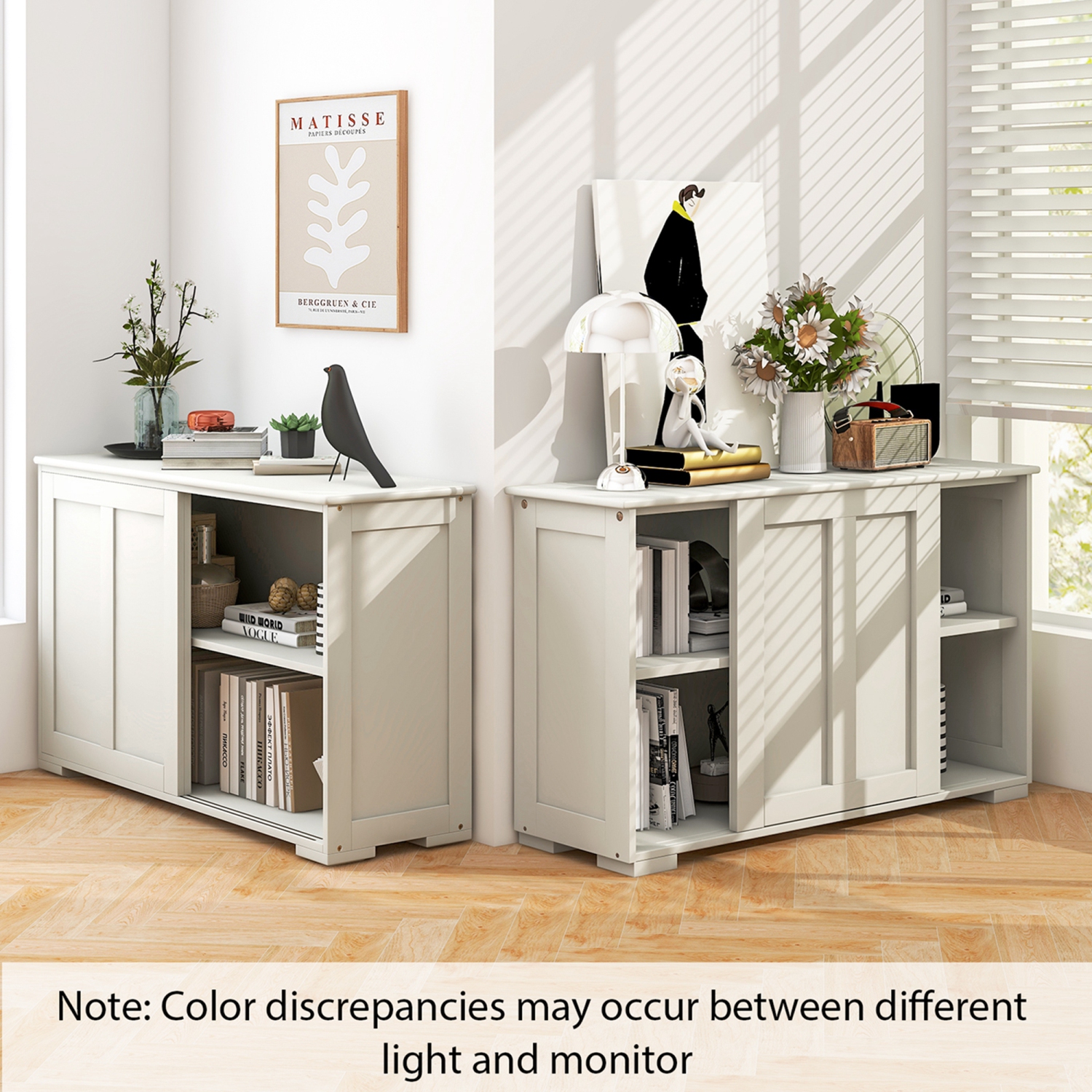 Costway Stackable Buffet Sideboard Set of 2 with Sliding Doors & Adjustable Shelf