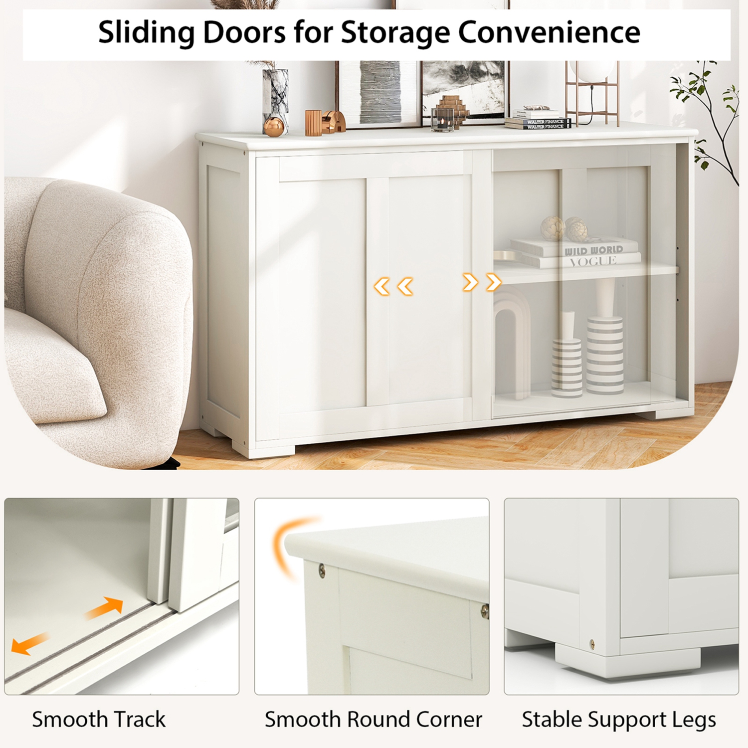 Costway Stackable Buffet Sideboard Set of 2 with Sliding Doors & Adjustable Shelf
