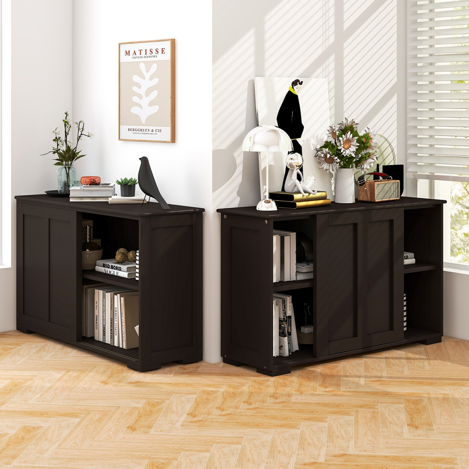 Costway Stackable Buffet Sideboard Set of 2 with Sliding Doors & Adjustable Shelf