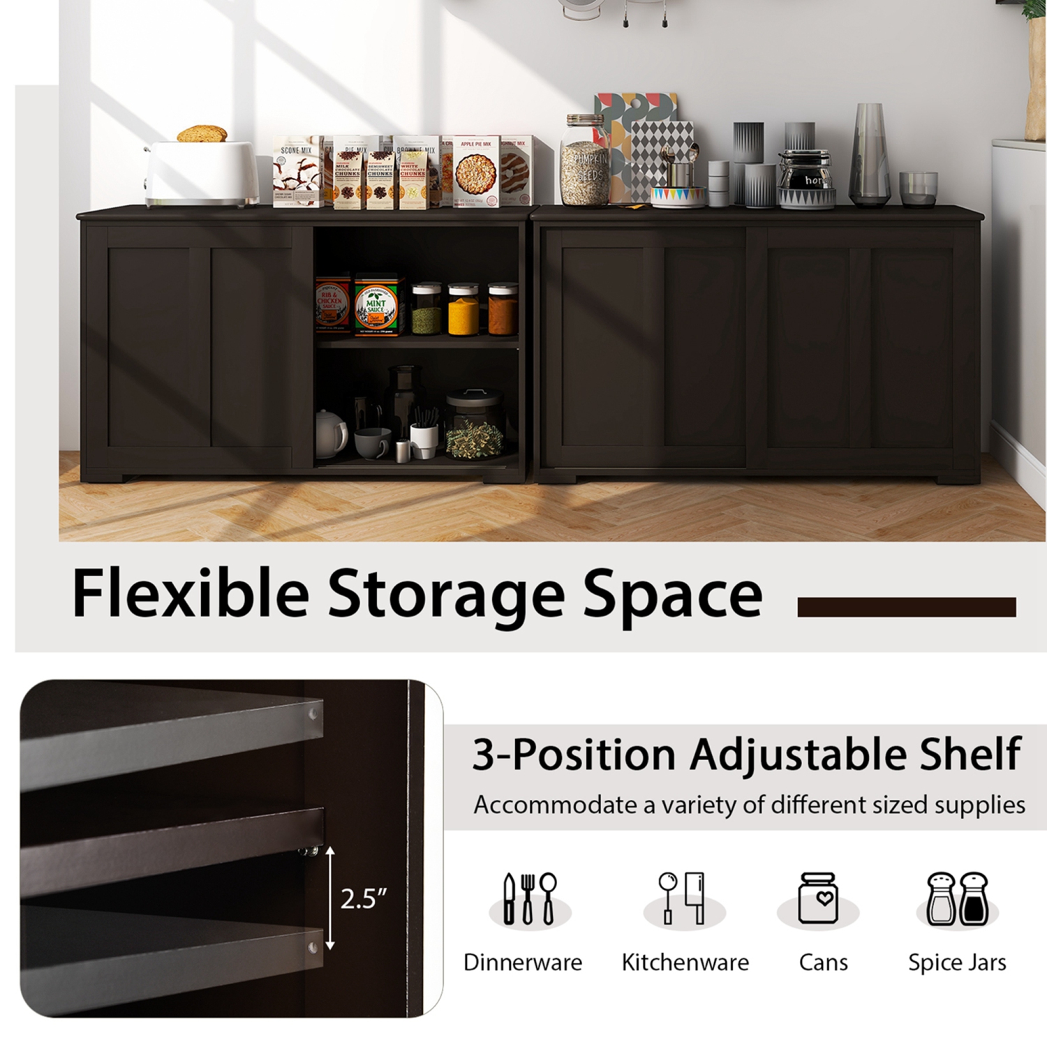 Costway Stackable Buffet Sideboard Set of 2 with Sliding Doors & Adjustable Shelf