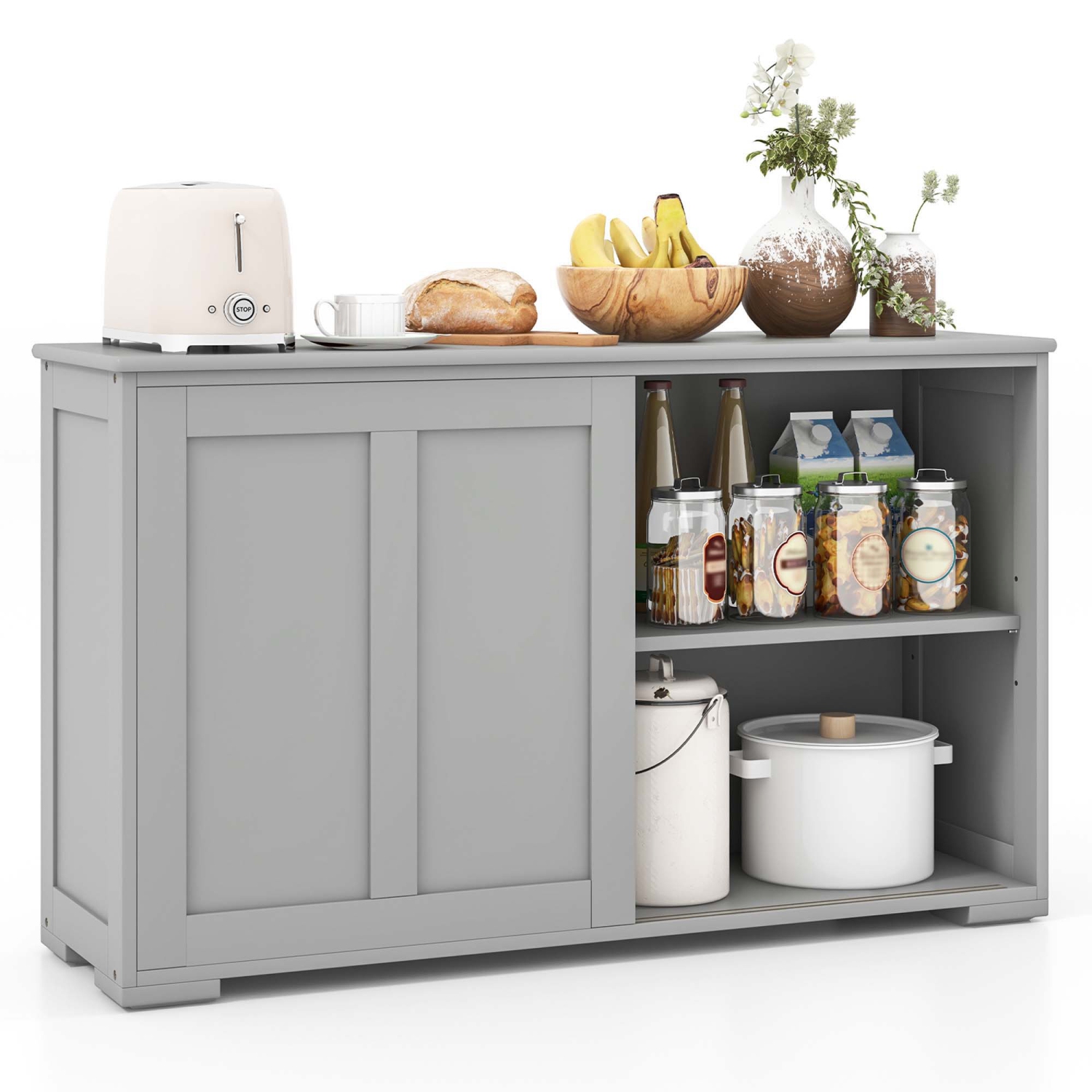 Costway Kitchen Storage Cabinet Sideboard Buffet Cupboard Wood Sliding Door Pantry