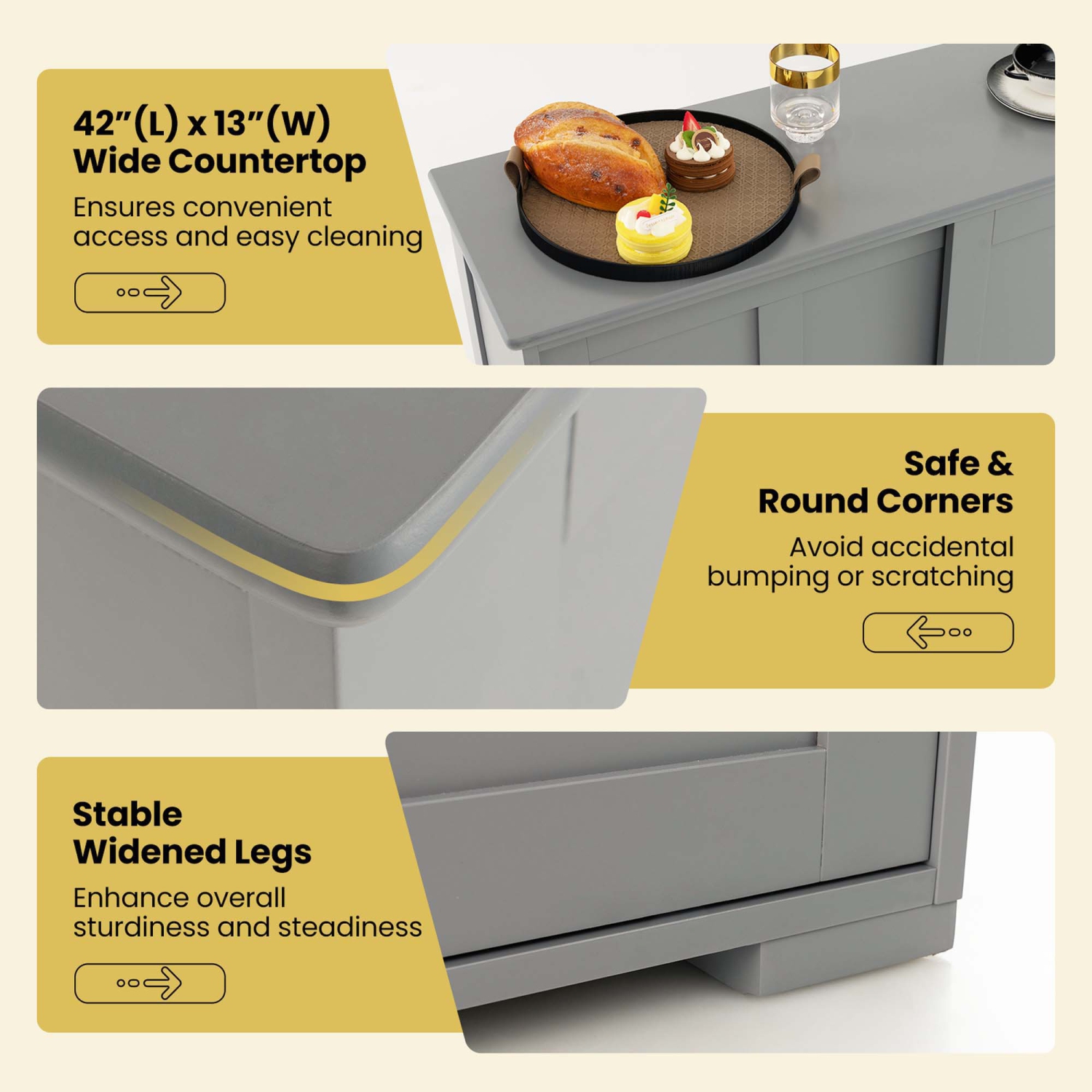 Costway Kitchen Storage Cabinet Sideboard Buffet Cupboard Wood Sliding Door Pantry