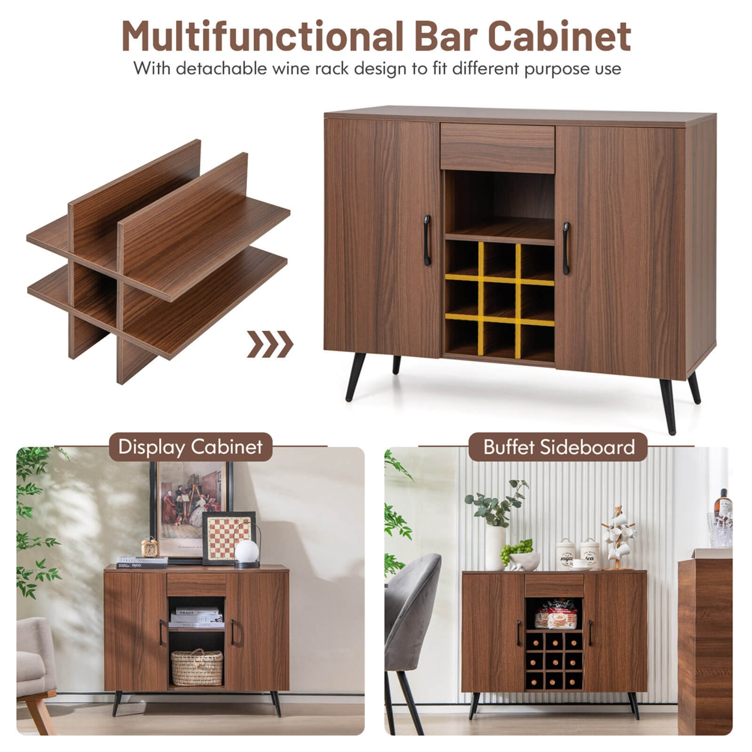 Armoire de bar à vin avec tiroir et tablettes réglables de Costway pour buffet
