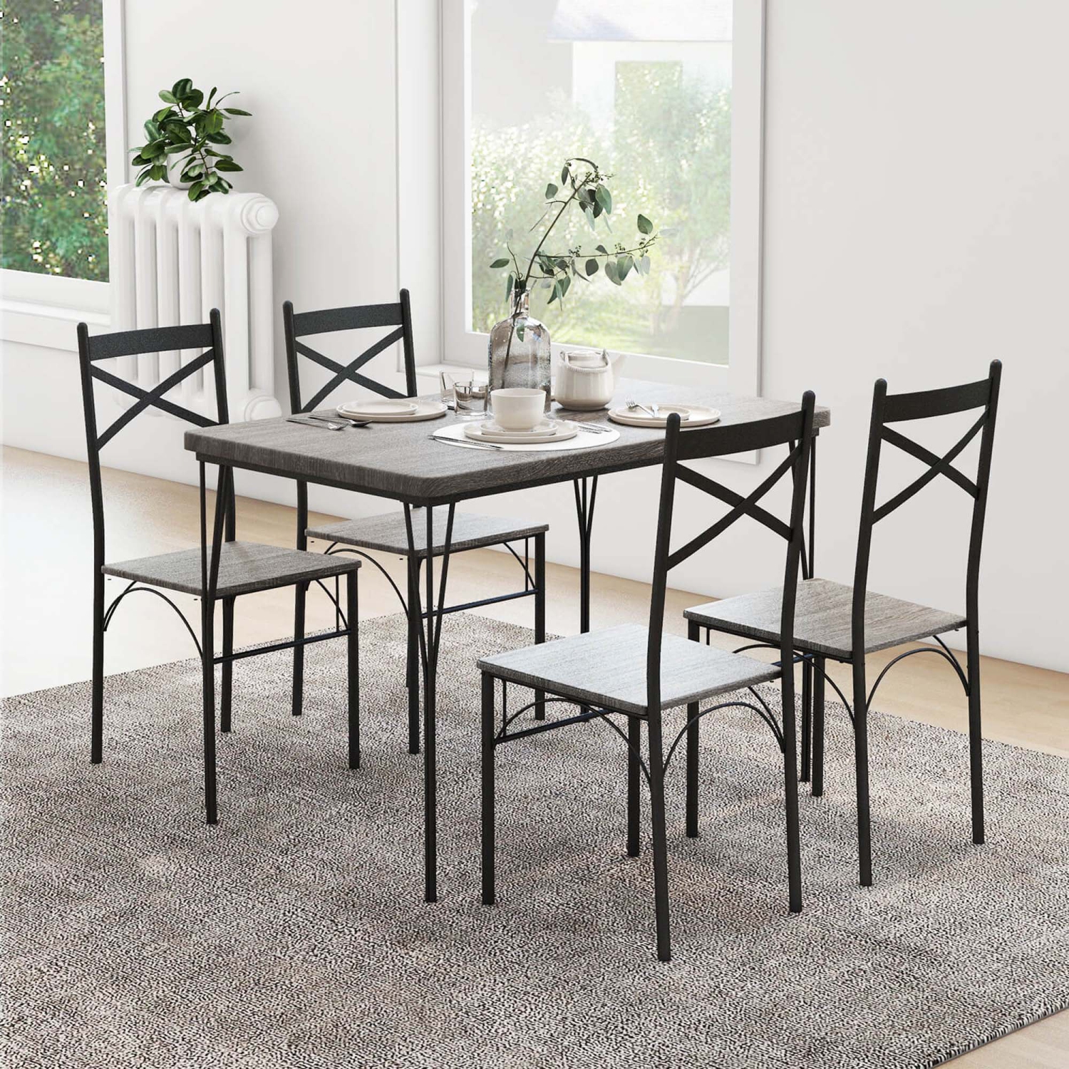 Costway 5-Piece Dining Table Set Modern Rectangular Dining Table & 4 Dining Chairs Set
