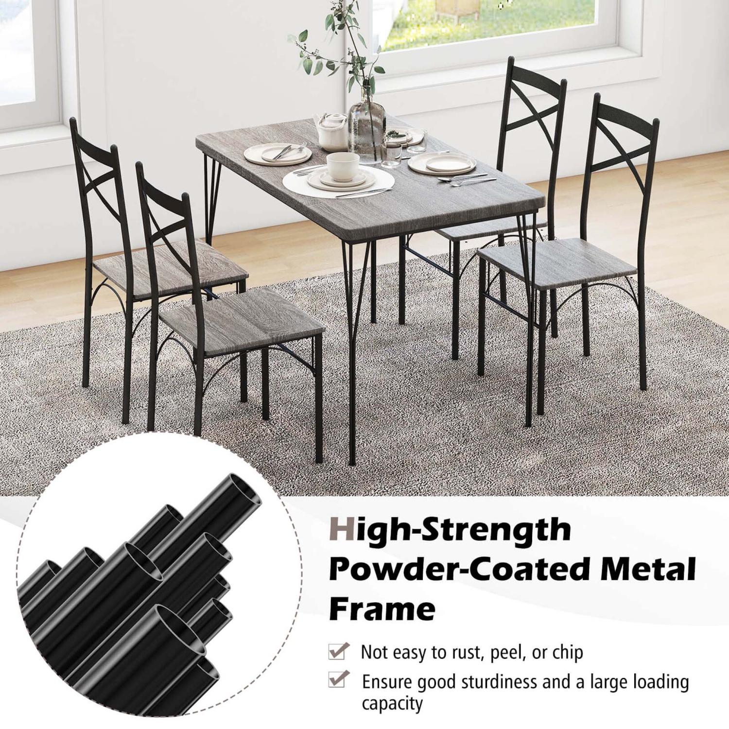 Costway 5-Piece Dining Table Set Modern Rectangular Dining Table & 4 Dining Chairs Set