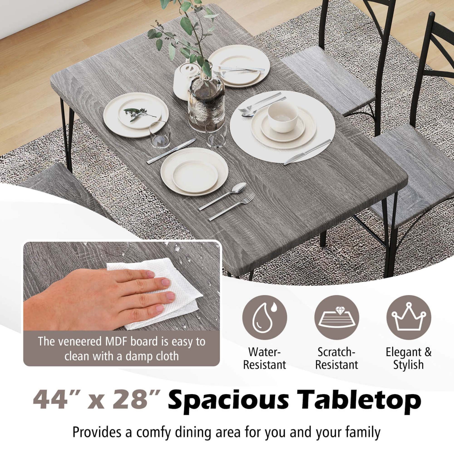 Costway 5-Piece Dining Table Set Modern Rectangular Dining Table & 4 Dining Chairs Set