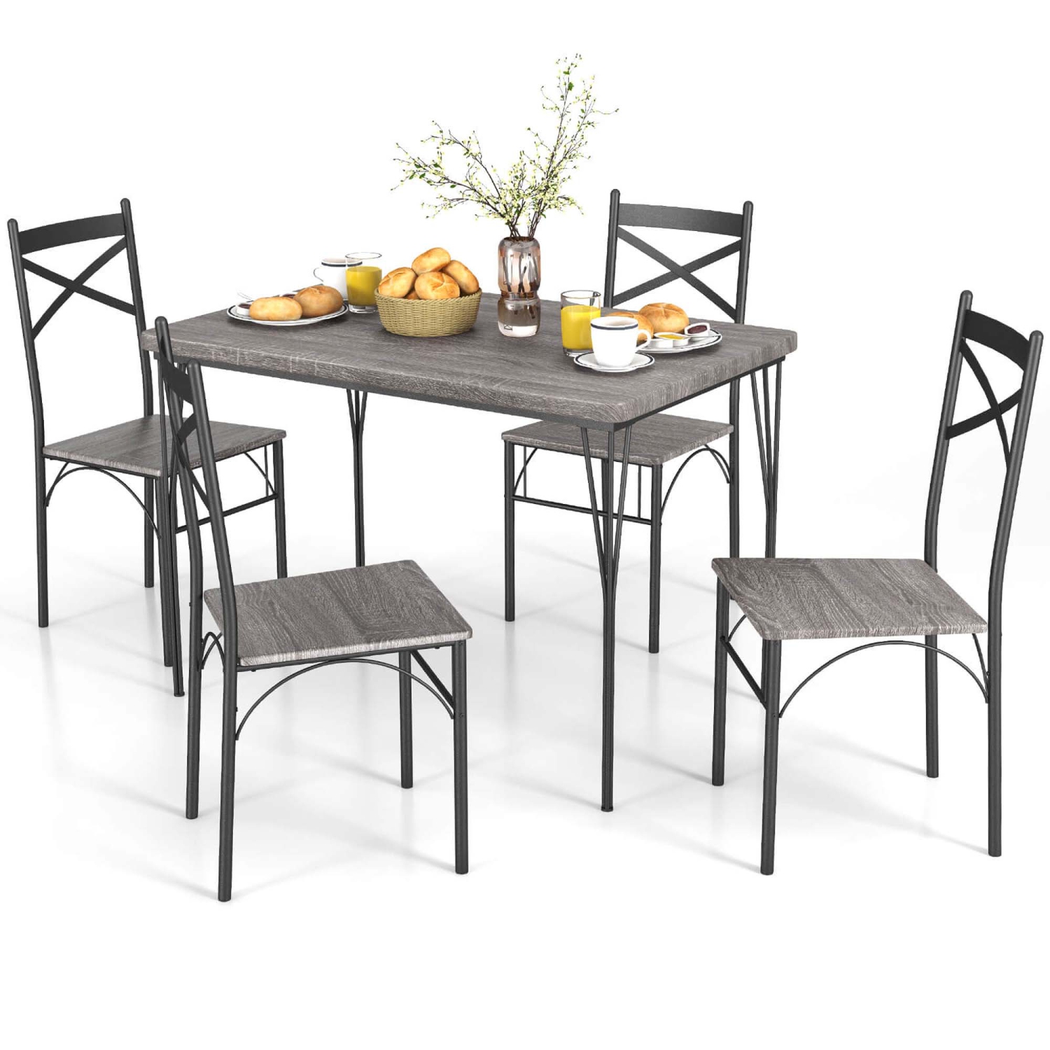 Costway 5-Piece Dining Table Set Modern Rectangular Dining Table & 4 Dining Chairs Set