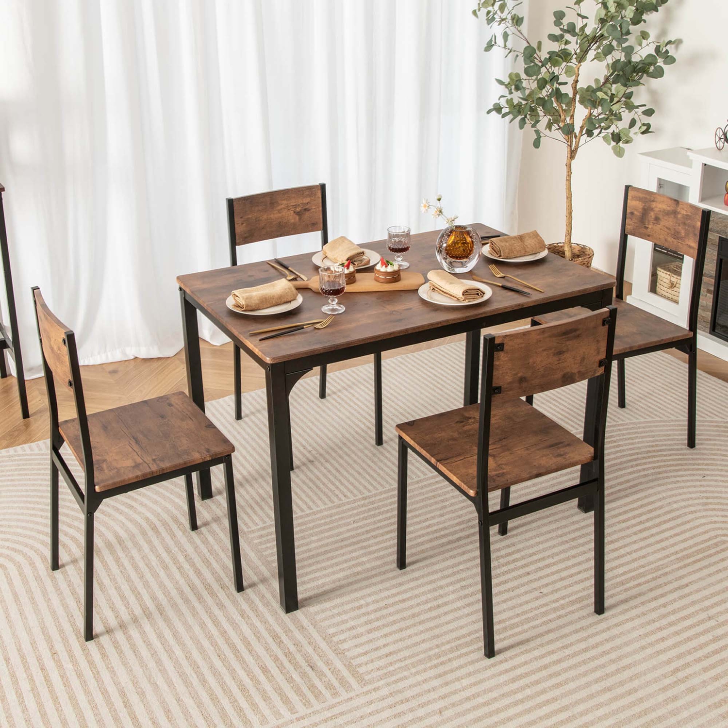 Costway 5 PCS Dining Table Set Industrial Style Kitchen Table & Chairs for 4 Gray Gray/Brown