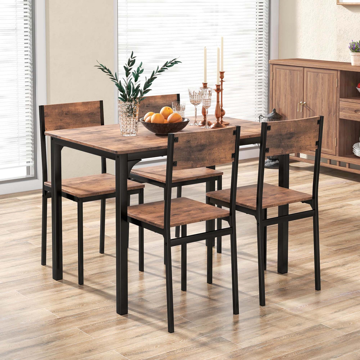 Costway 5 PCS Dining Table Set Industrial Style Kitchen Table & Chairs for 4 Gray Gray/Brown
