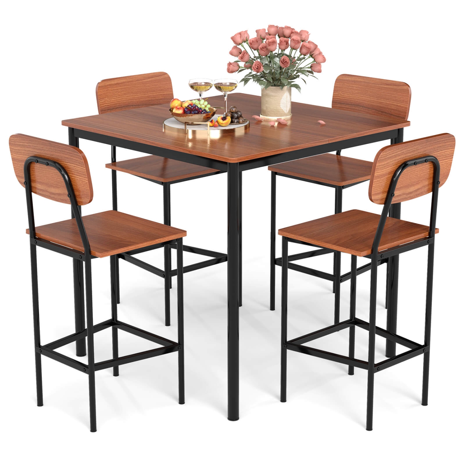 Costway 5-Piece Industrial Dining Table Set with Counter Height Table & 4 Bar Stools