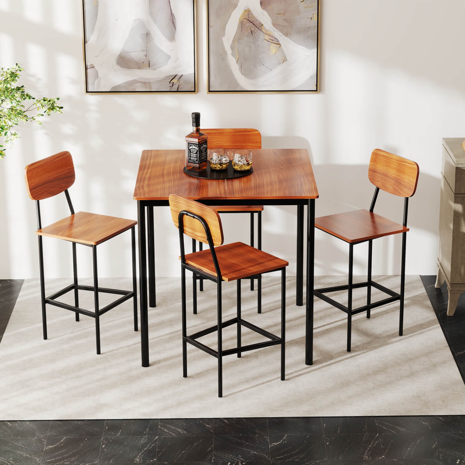 Costway 5-Piece Industrial Dining Table Set with Counter Height Table & 4 Bar Stools