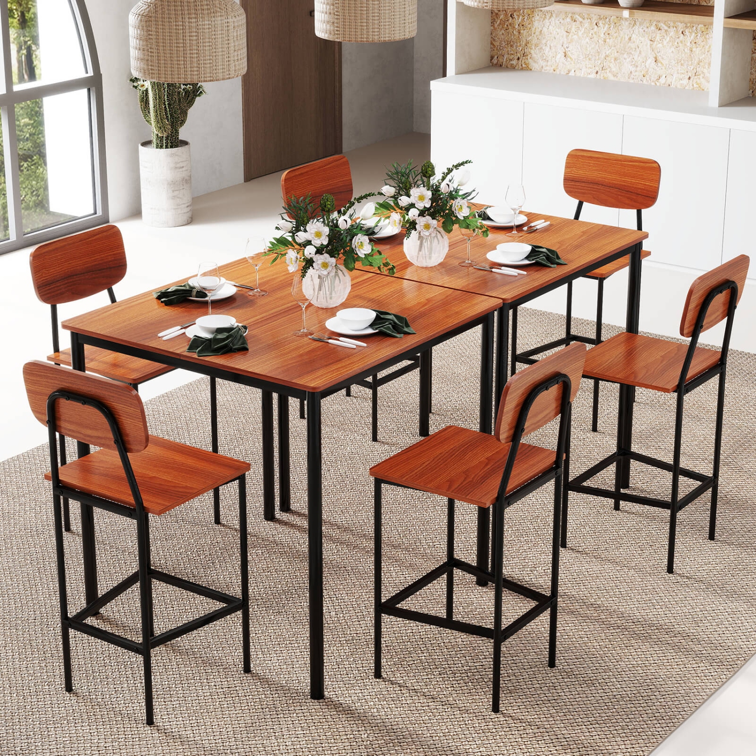 Costway 5-Piece Industrial Dining Table Set with Counter Height Table & 4 Bar Stools