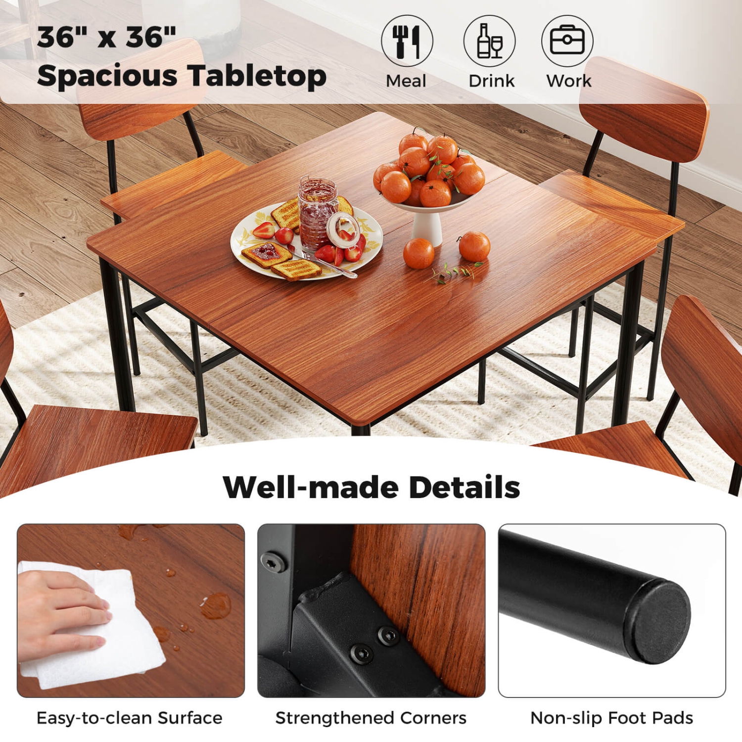 Costway 5-Piece Industrial Dining Table Set with Counter Height Table & 4 Bar Stools