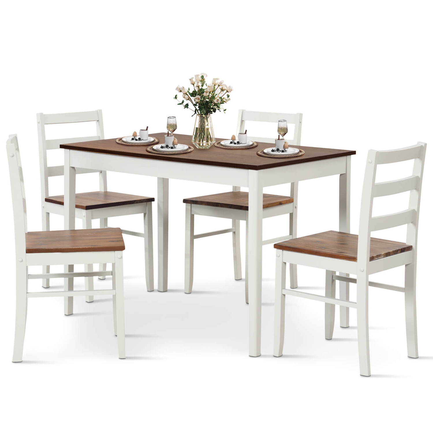 Costway 5-Piece Dining Set Solid Wood Kitchen Furniture with Rectangular Table & 4 Chairs