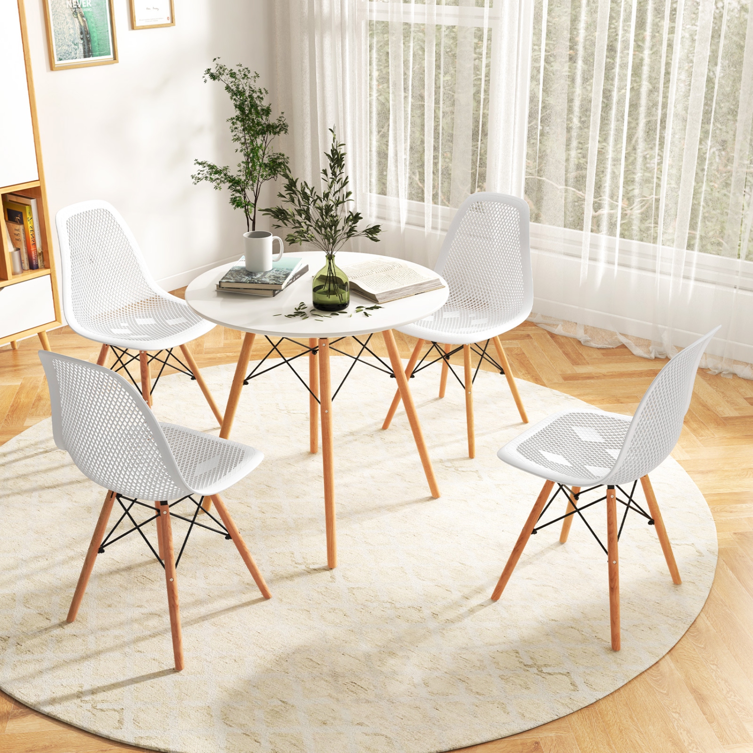 Costway 5 PCS Dining Table Set for 4 Persons Modern Round Table & 4 Chairs with Wood Leg