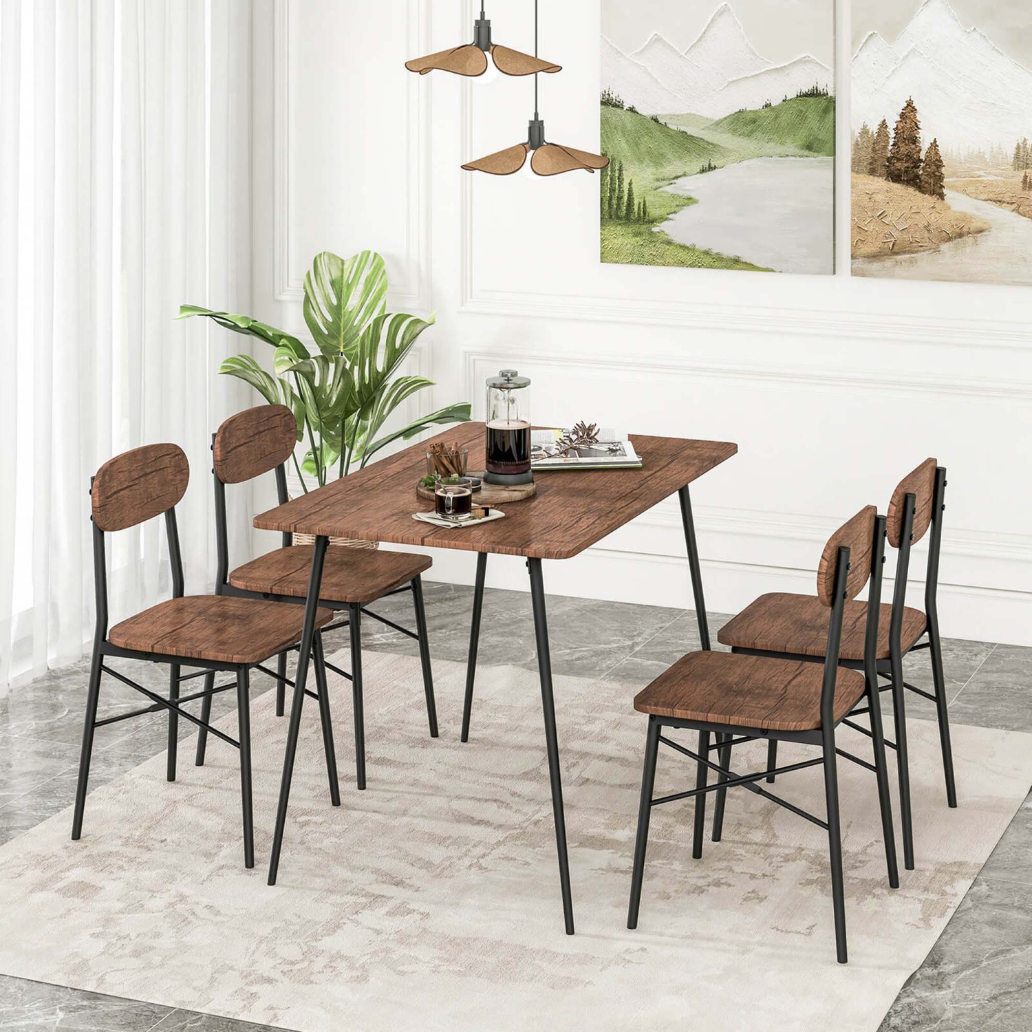 Costway 5-Piece Dining Table Set for 4 Modern Kitchen Dining Room Furniture Set