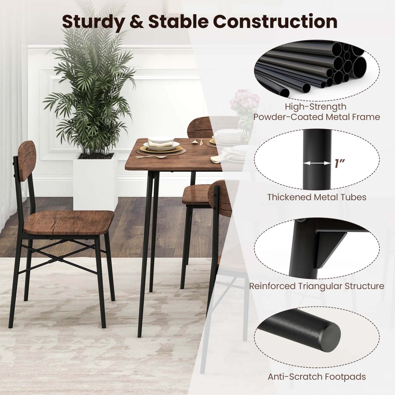 Costway 5-Piece Dining Table Set for 4 Modern Kitchen Dining Room Furniture Set