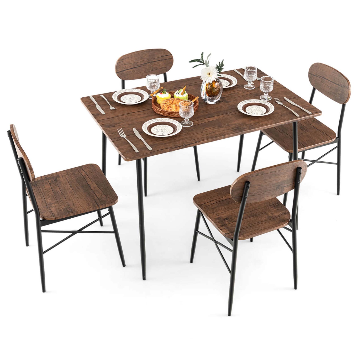 Costway 5-Piece Dining Table Set for 4 Modern Kitchen Dining Room Furniture Set