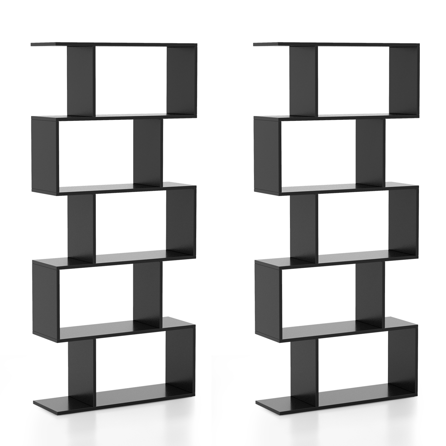 Costway 2 PCS 5-Tier Bookshelf Geometric S-Shaped Bookcase Room Divider Storage Display