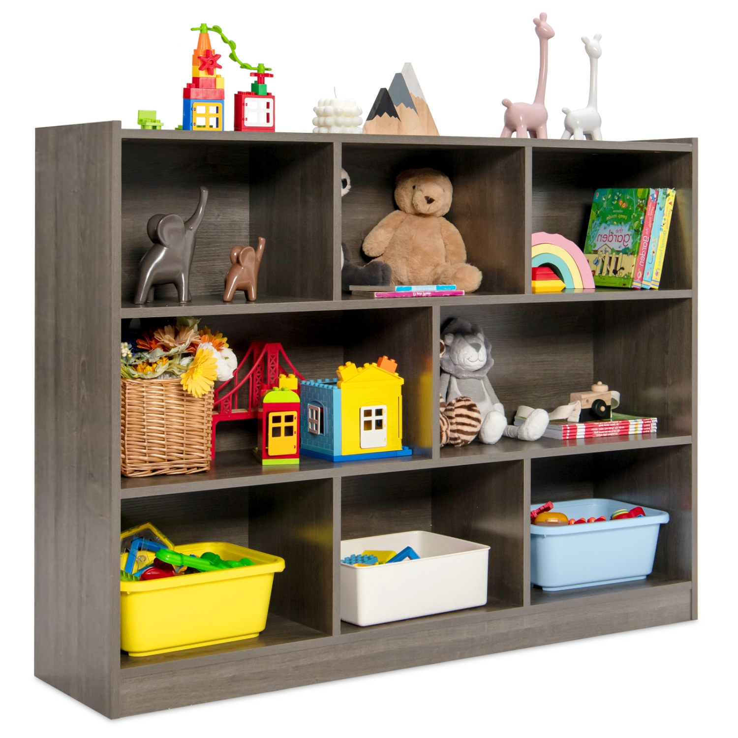 Armoire de rangement bibliothèque ouverte à 3 niveaux et 8 cubes de Costway