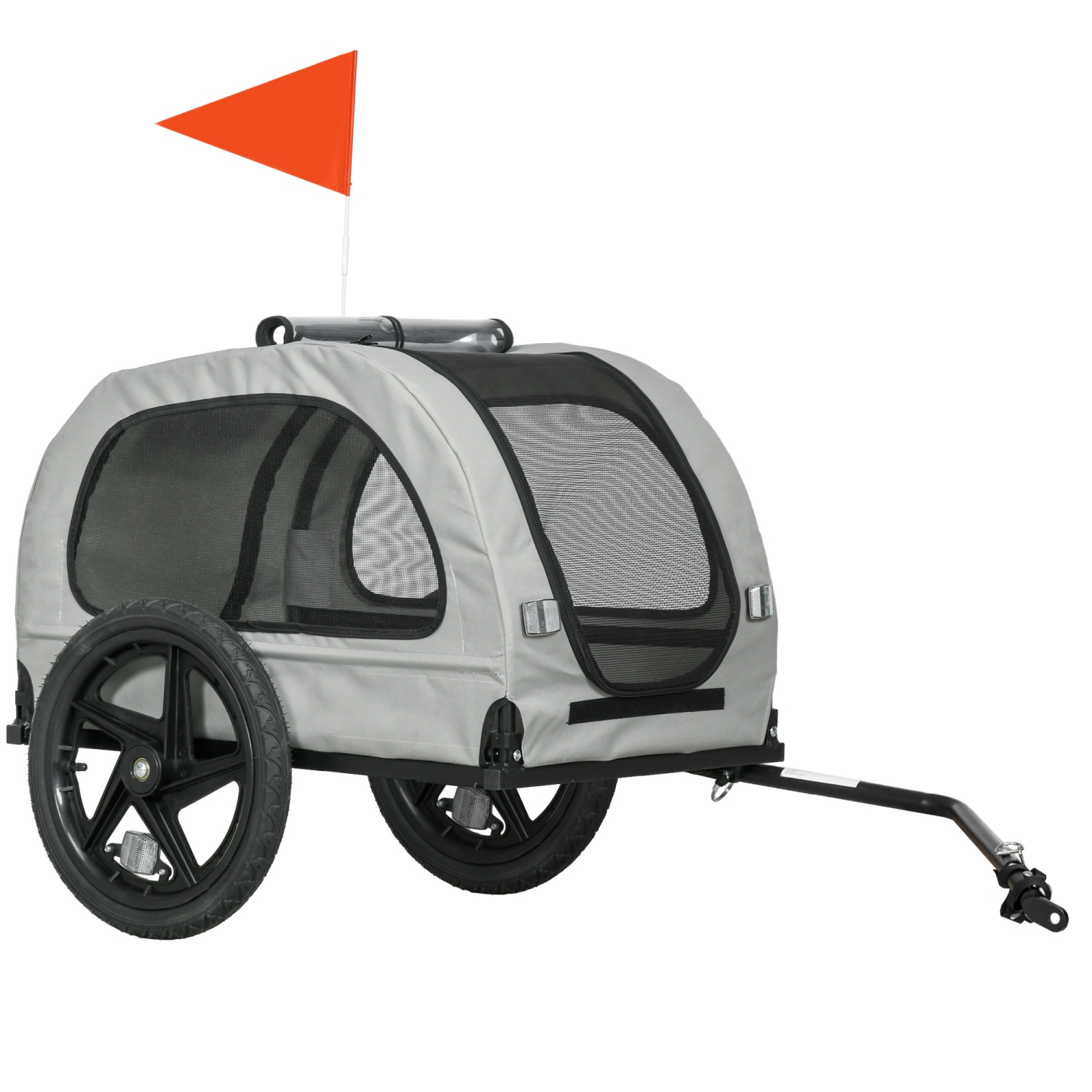 Aosom Dog Bike Trailer, Foldable Dog Wagon with Mesh Windows, Safety Leash, Safety Flag, Front/Rear Doors, Pet Bicycle Trailer for Medium Dogs Travel, Light Grey