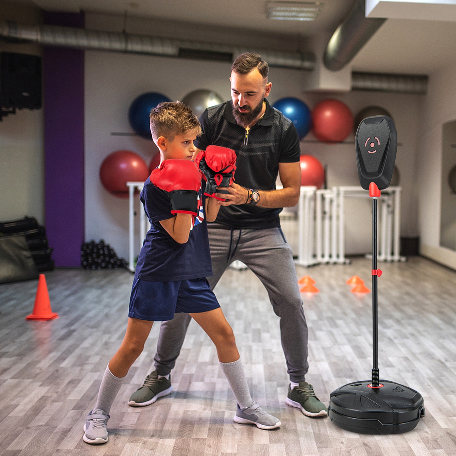 Costway Kids Punching Bag with Stand Height Adjustable Boxing Equipment with Gloves