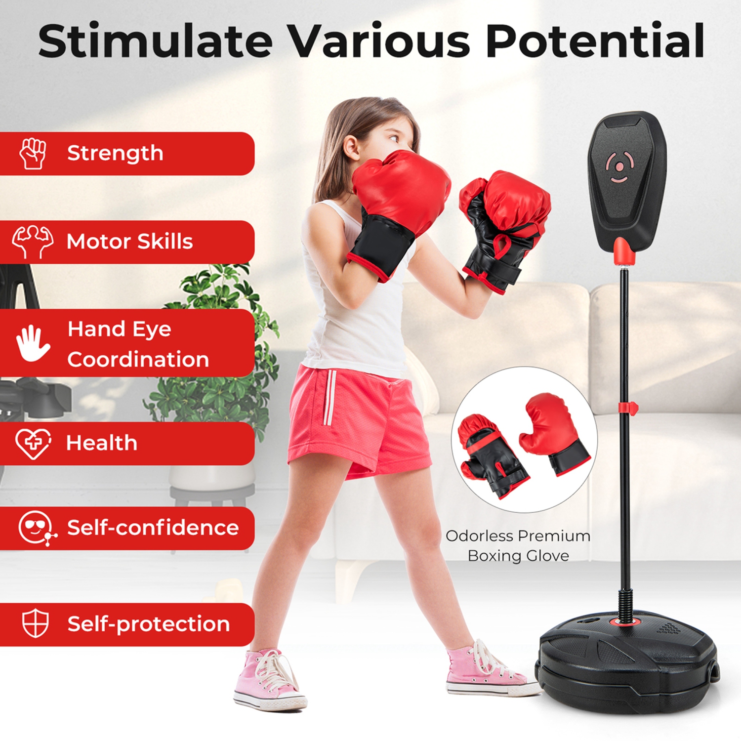 Costway Kids Punching Bag with Stand Height Adjustable Boxing Equipment with Gloves