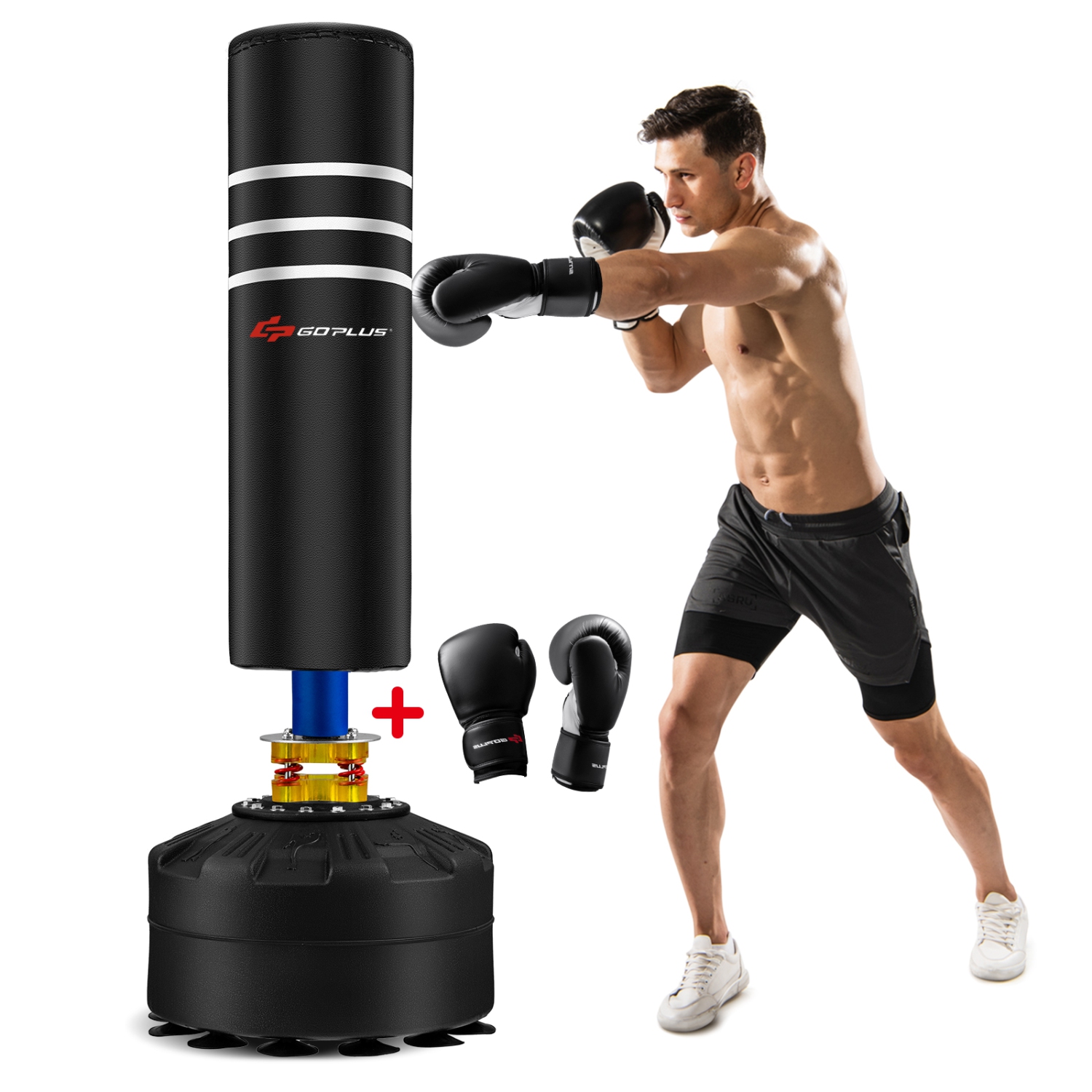 Goplus 70" 220Lbs Freestanding Punching Boxing Bag w/12 Suction Cup Base Shock Absorber