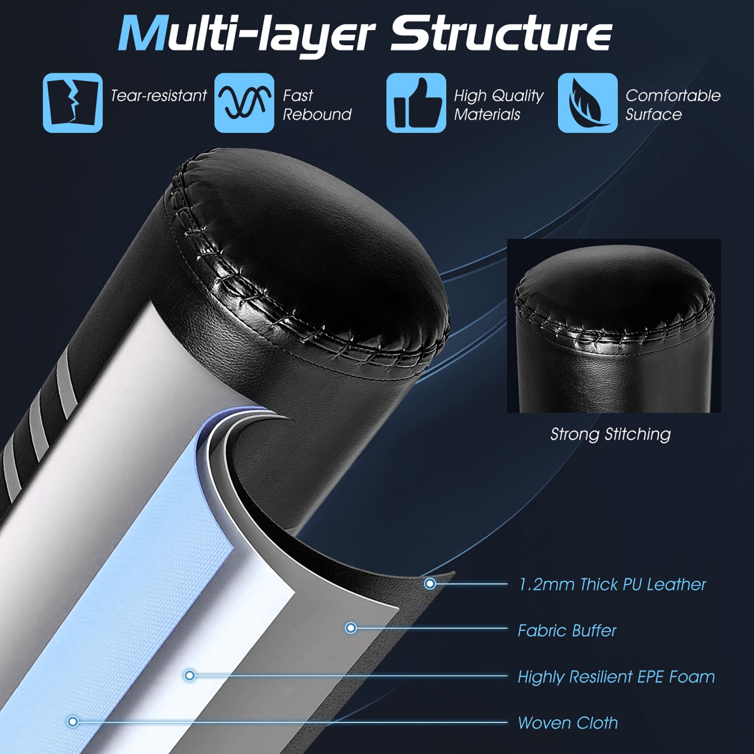 Goplus 70" 220Lbs Freestanding Punching Boxing Bag w/12 Suction Cup Base Shock Absorber