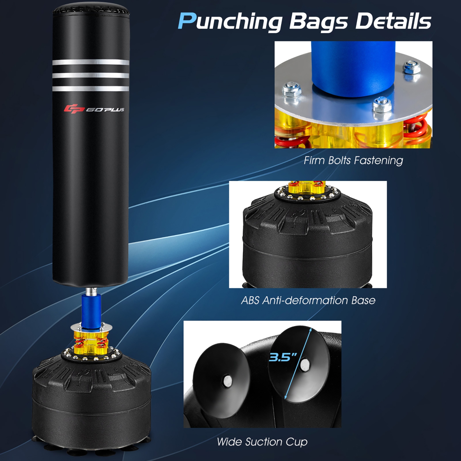 Goplus 70" 220Lbs Freestanding Punching Boxing Bag w/12 Suction Cup Base Shock Absorber