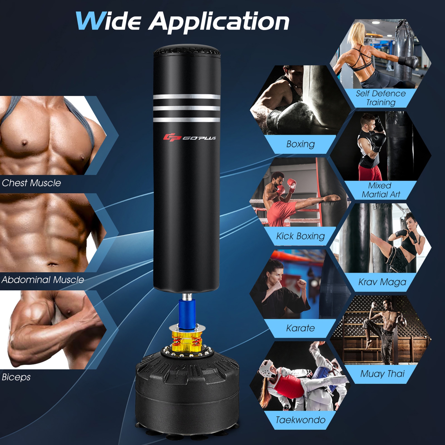 Goplus 70" 220Lbs Freestanding Punching Boxing Bag w/12 Suction Cup Base Shock Absorber