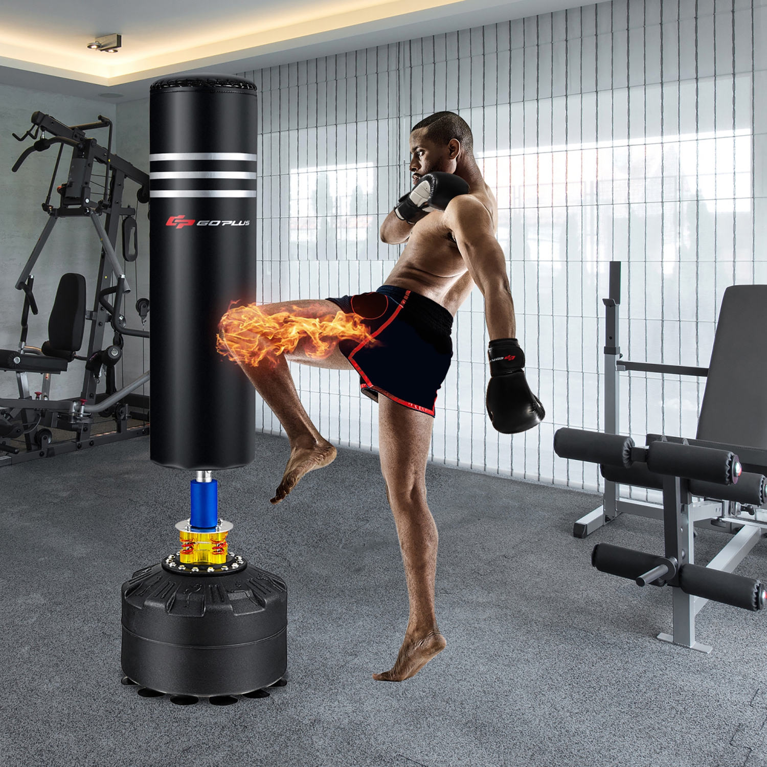 Goplus 70" 220Lbs Freestanding Punching Boxing Bag w/12 Suction Cup Base Shock Absorber
