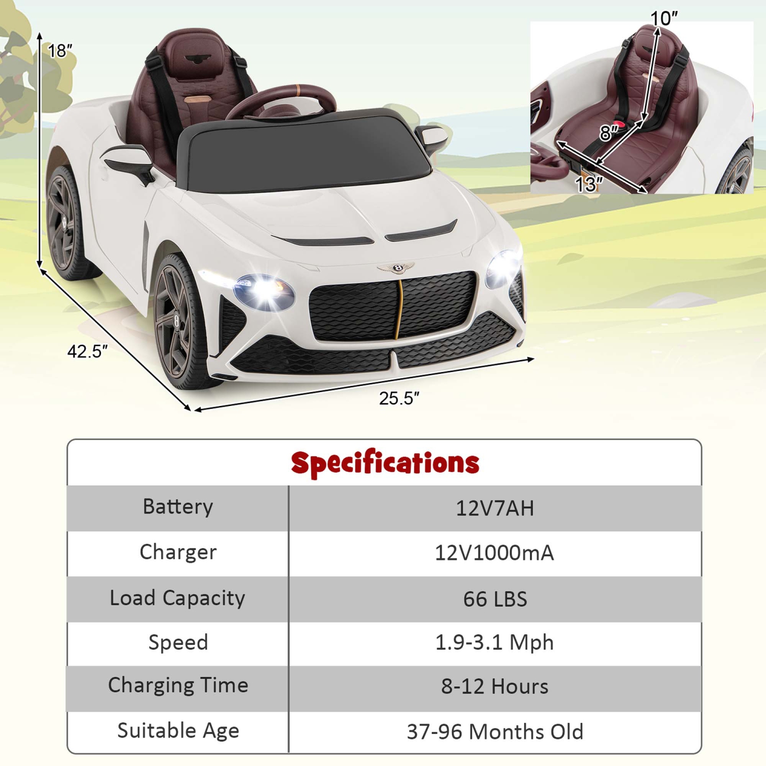 Jouet porteur électrique pour enfants Bentley Bacalar 12&nbsp;V de Costway sous licence avec télécommande