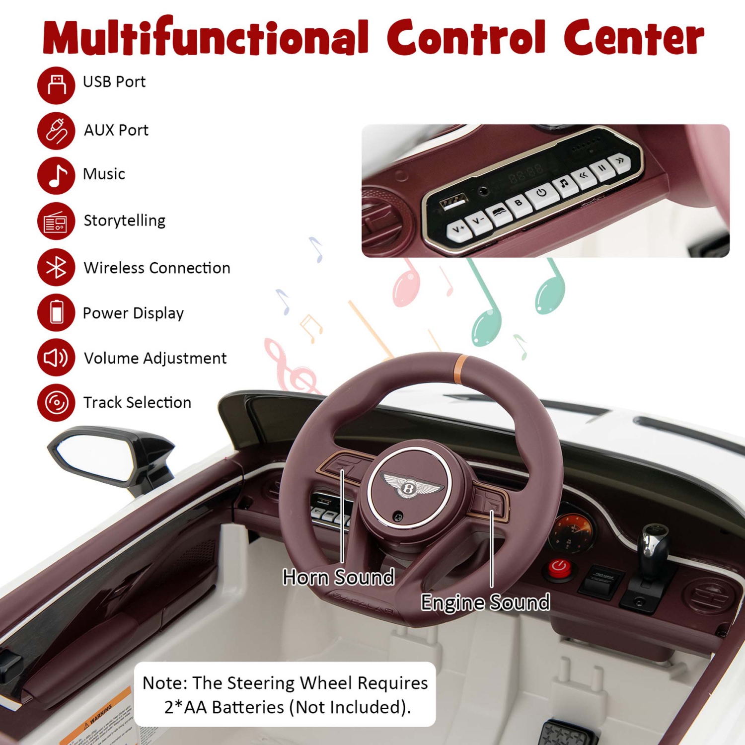 Jouet porteur électrique pour enfants Bentley Bacalar 12&nbsp;V de Costway sous licence avec télécommande