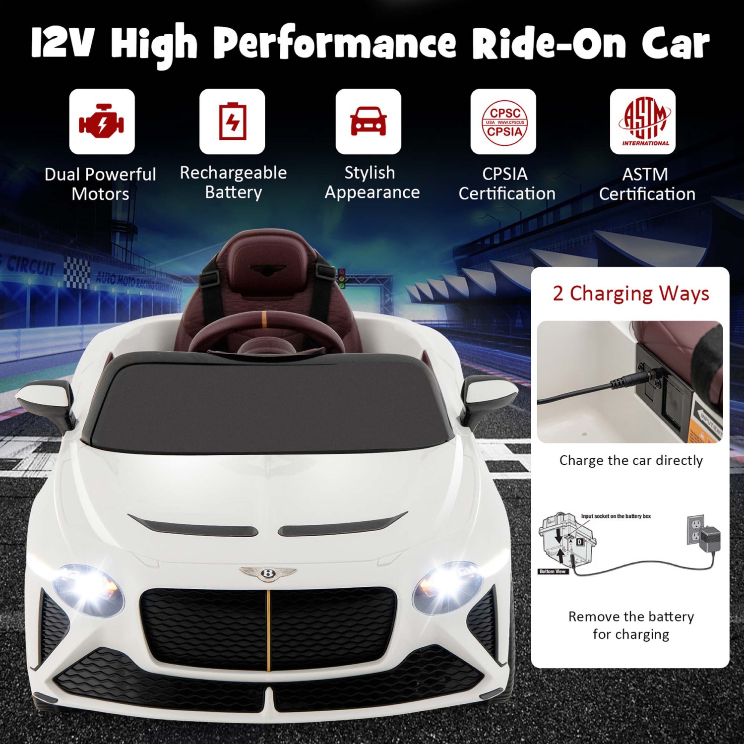 Jouet porteur électrique pour enfants Bentley Bacalar 12&nbsp;V de Costway sous licence avec télécommande