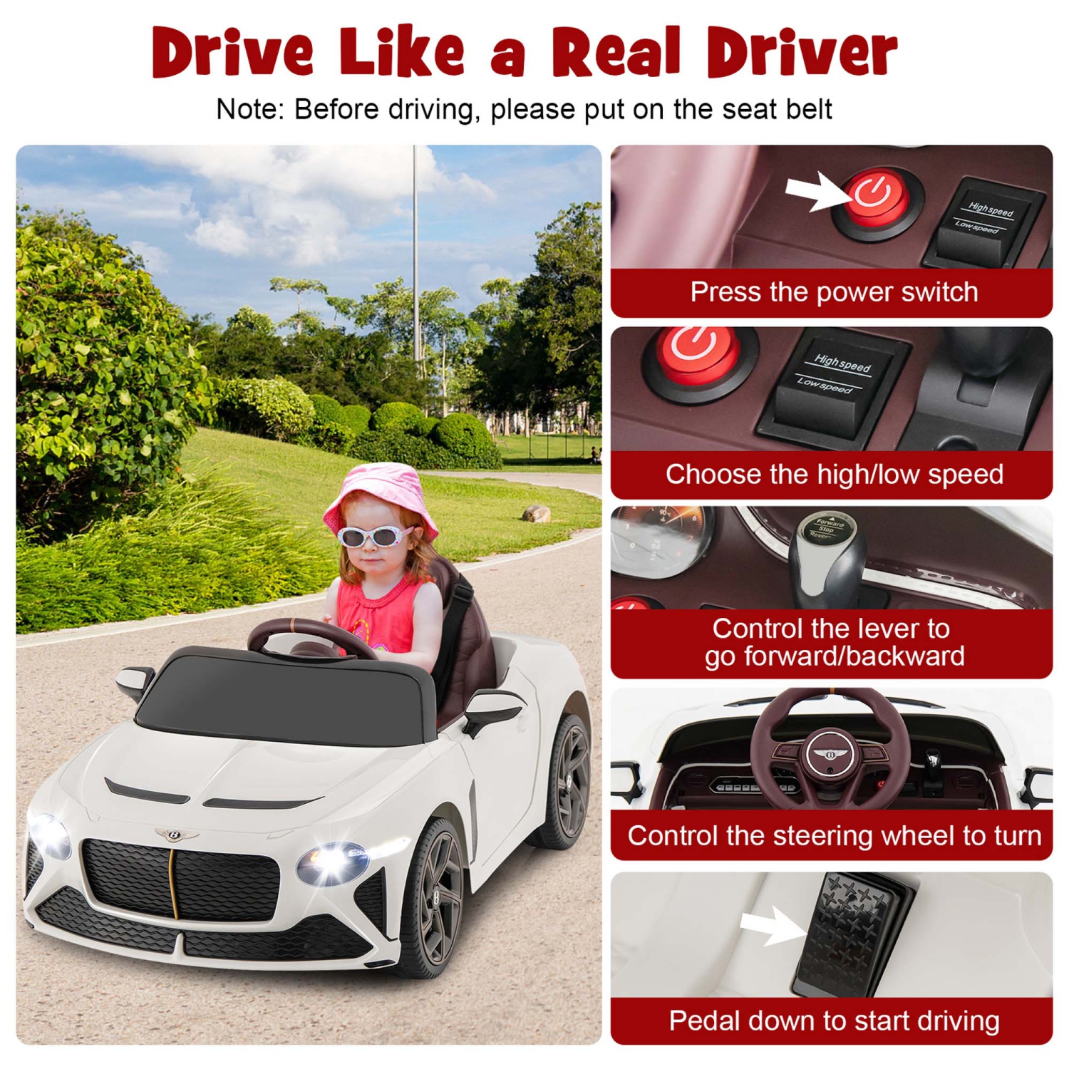 Jouet porteur électrique pour enfants Bentley Bacalar 12&nbsp;V de Costway sous licence avec télécommande