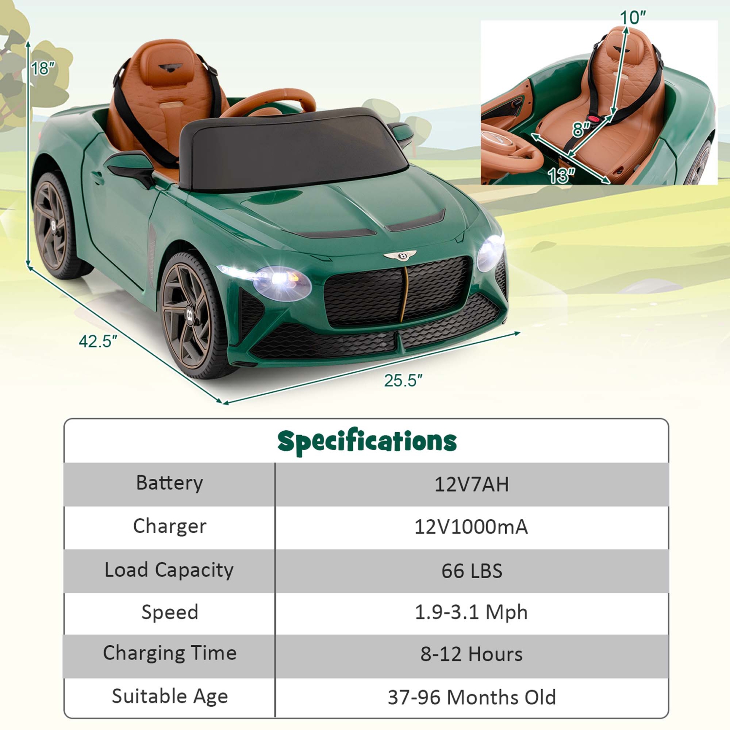 Jouet porteur électrique pour enfants Bentley Bacalar 12&nbsp;V de Costway sous licence avec télécommande