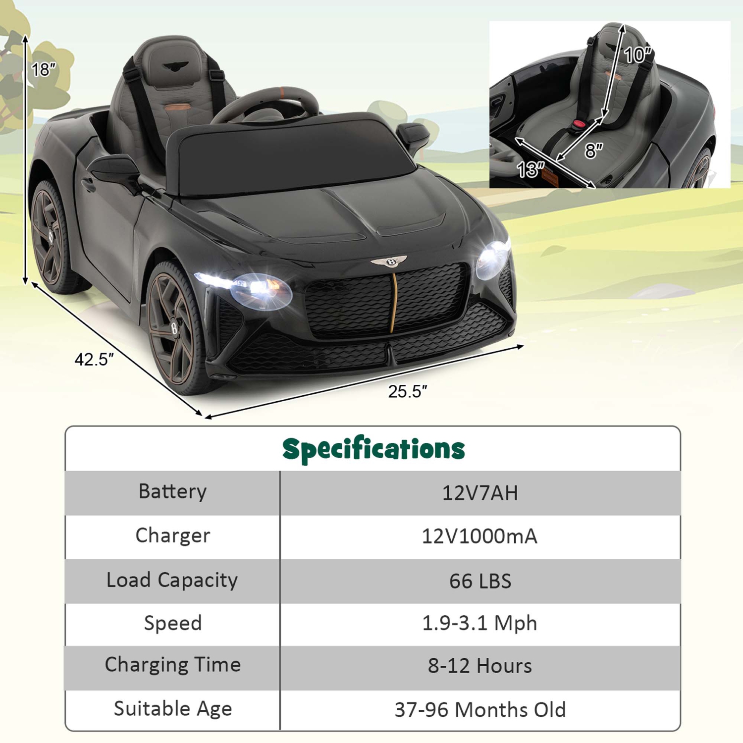 Jouet porteur électrique pour enfants Bentley Bacalar 12&nbsp;V de Costway sous licence avec télécommande